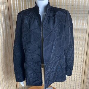 Due Per Due Black Embroidered Open Front Blazer Jacket Lined Size 14
